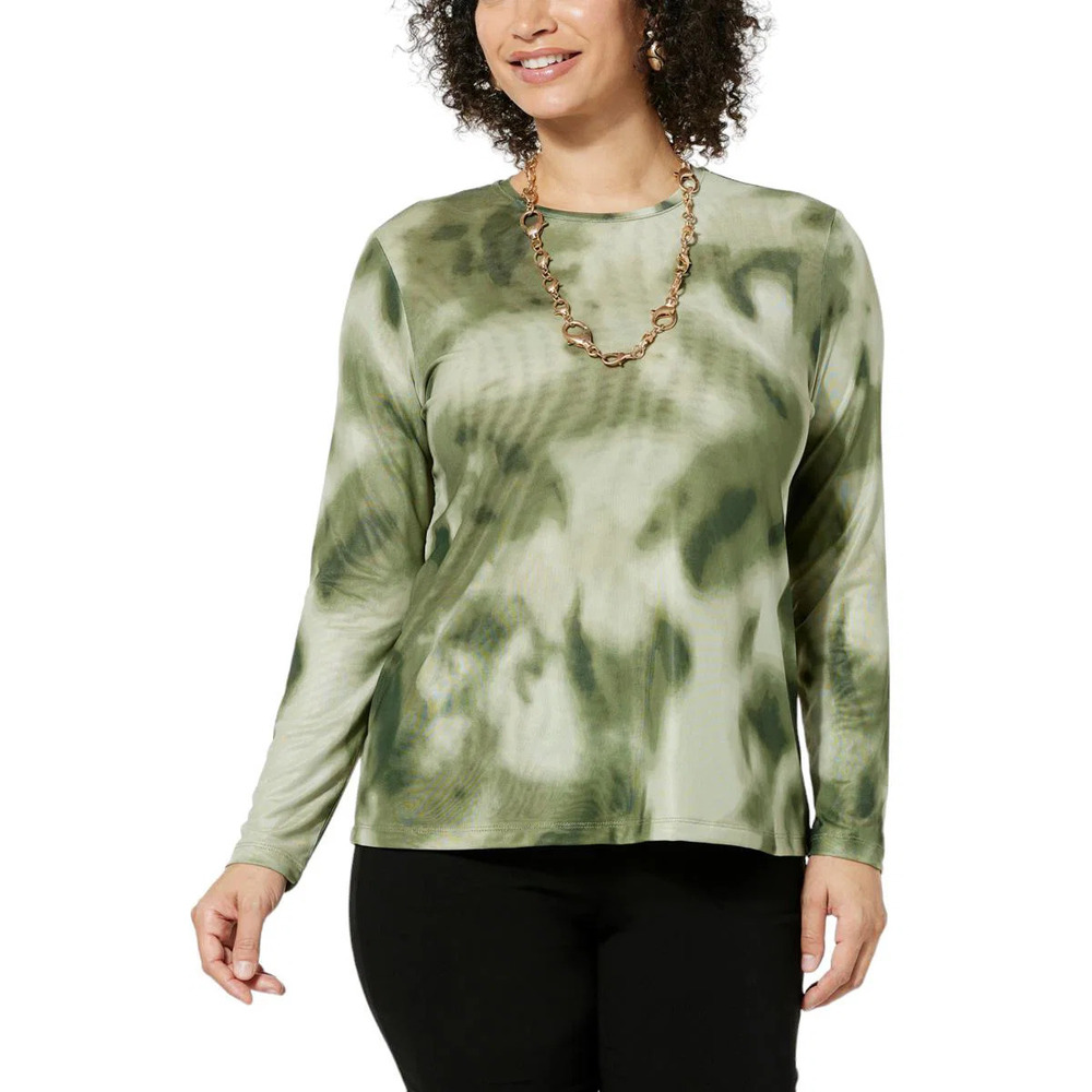 WynneLayers Mesh Printed Crewneck Top Olive Combo - Regular